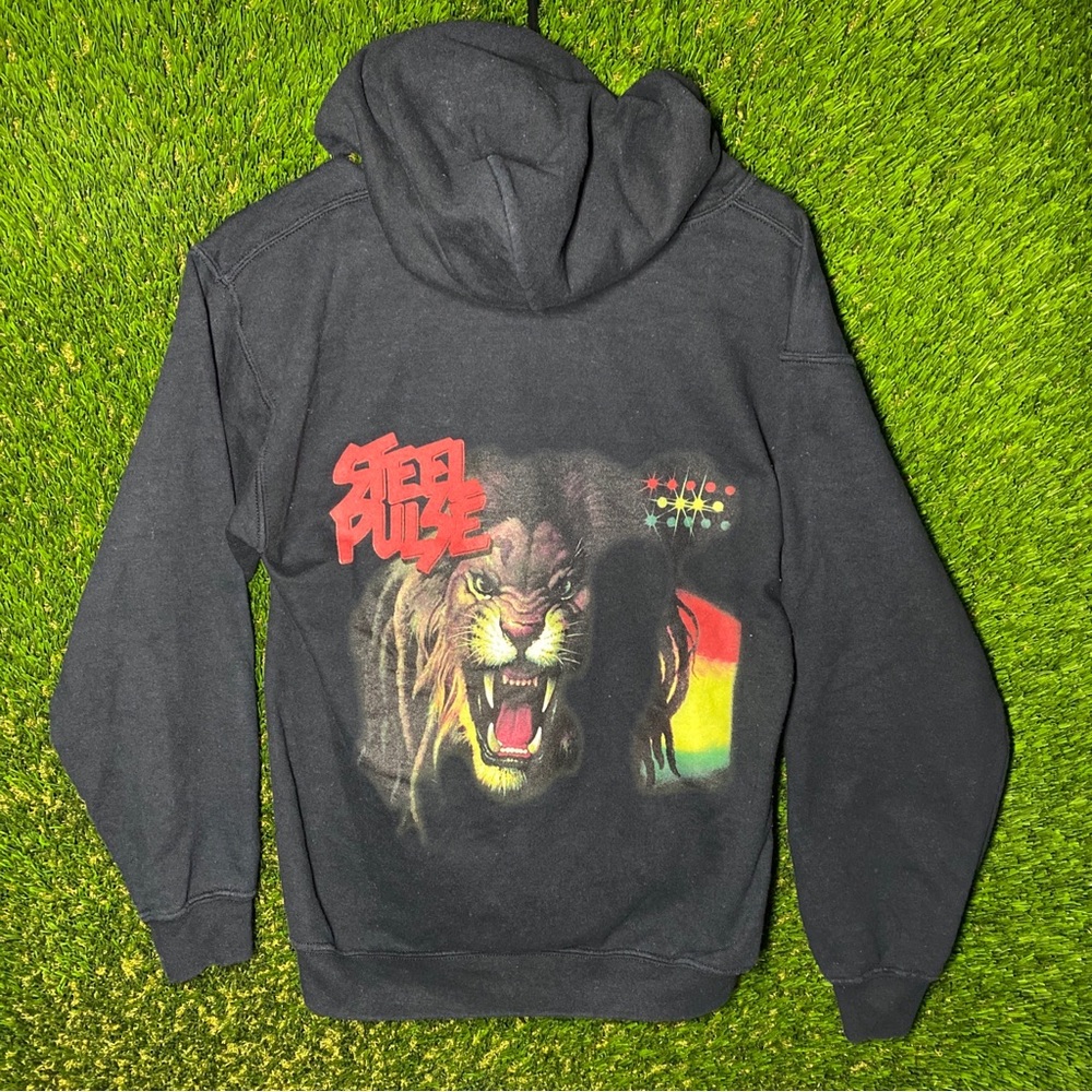 Steel Pulse Hoodie S Small Black Hooded Jacket Pockets Roots Rasta Reggae Lion